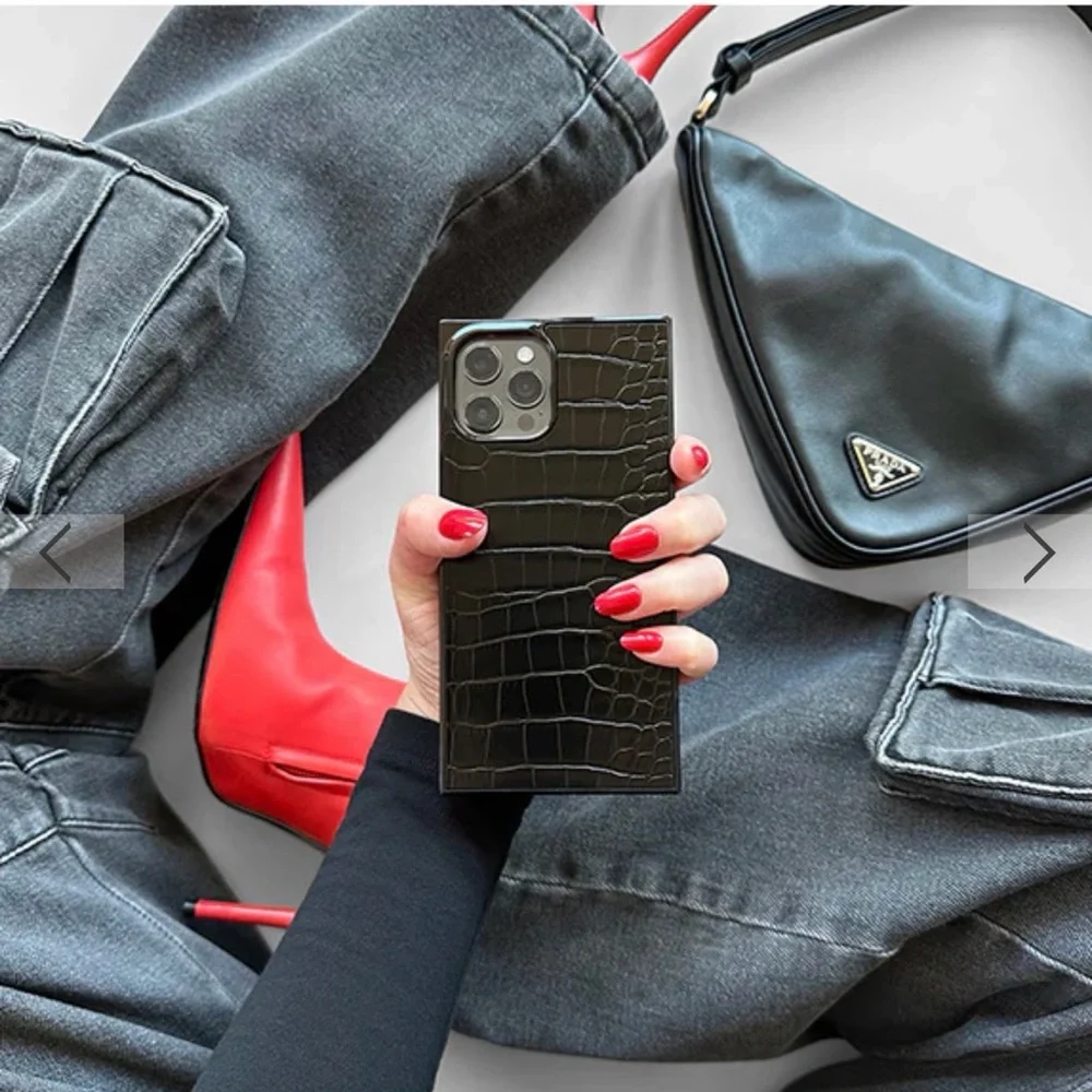 SQUARE® Black Crocodile Faux Leather iPhone Case Flaunt Iphone 14 Pro Max